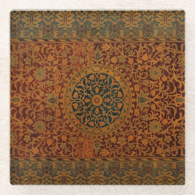 William Morris Tapestry Carpet Rug Glass Coaster (Front)