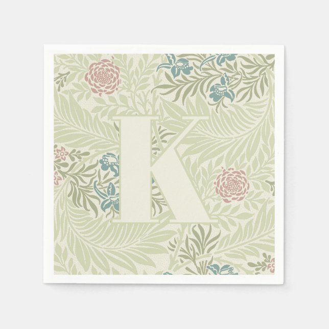 William Morris Teal Blue & Pink Larkspur Pattern Napkin (Front)