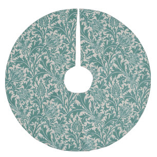 William Morris Teal Blue Thistle Vintage Wallpaper Brushed Polyester Tree Skirt