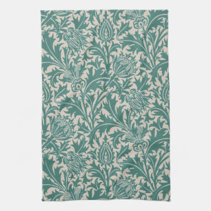 William Morris Teal Blue Thistle Vintage Wallpaper Tea Towel