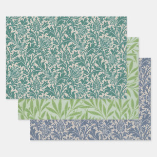 William Morris Teal Blue Thistle Vintage Wallpaper Wrapping Paper Sheet