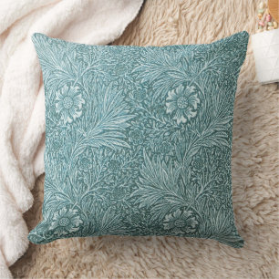 William Morris,teal floral pattern,redesigned,chic Cushion