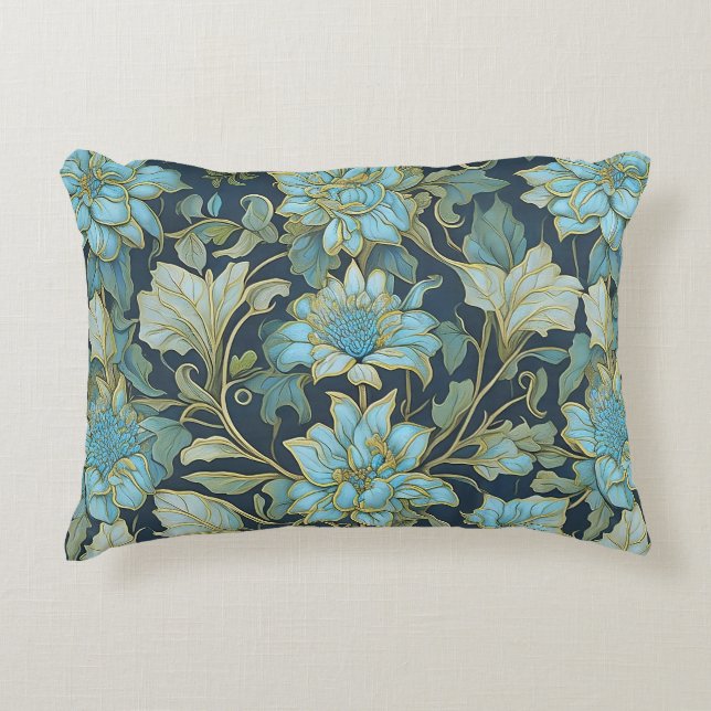 William Morris Teal Flowers Decorative Cushion (Front)