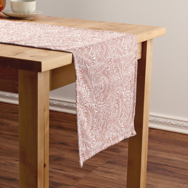 William Morris Terracotta Larkspur Pattern Short Table Runner (In Situ)