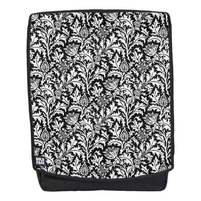 William Morris Thistle Damask, Black and White Backpack (Front)