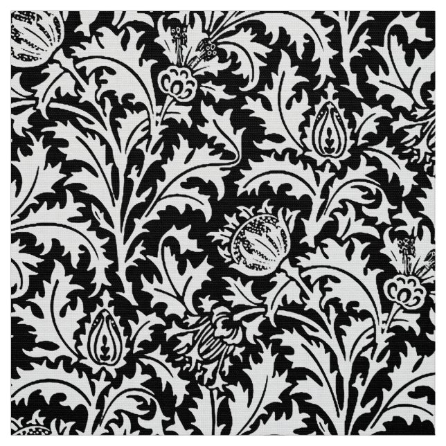William Morris Thistle Damask, Black and White Fabric (Swatch)