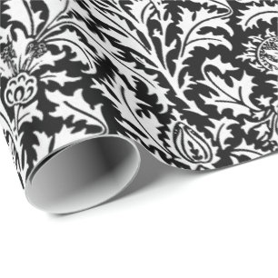 William Morris Thistle Damask, Black and  White Wrapping Paper