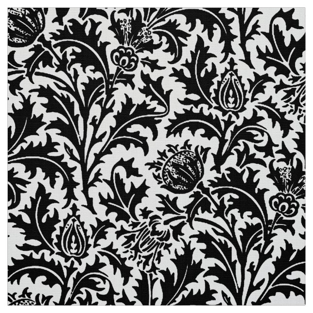 William Morris Thistle Damask, Black on White   Fabric (Swatch)