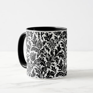 William Morris Thistle Damask, Black on White   Mug