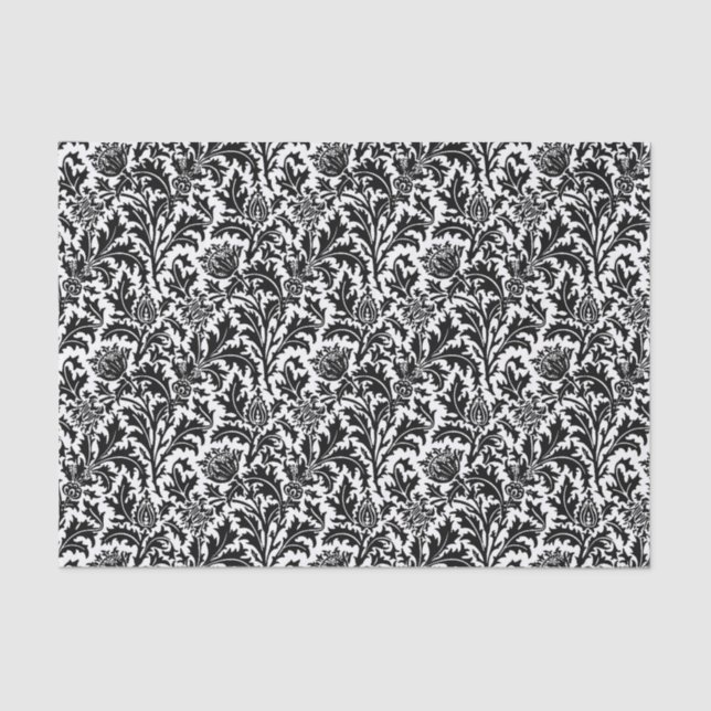 William Morris Thistle Damask, Black on White   Tissue Paper (Front)