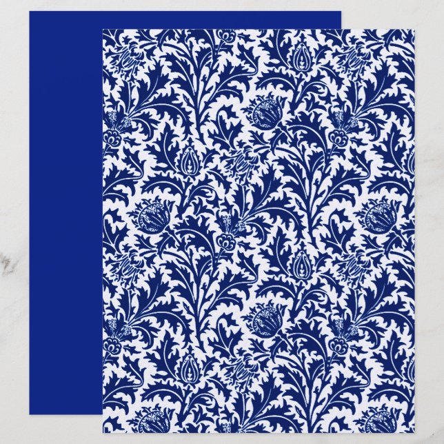 William Morris Thistle Damask, Cobalt Blue & White (Front/Back)