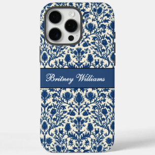 William Morris Thistle damask Cobalt Blue & White iPhone 16 Pro Max Case