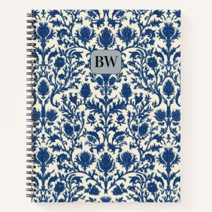 William Morris Thistle damask Cobalt Blue & White Notebook