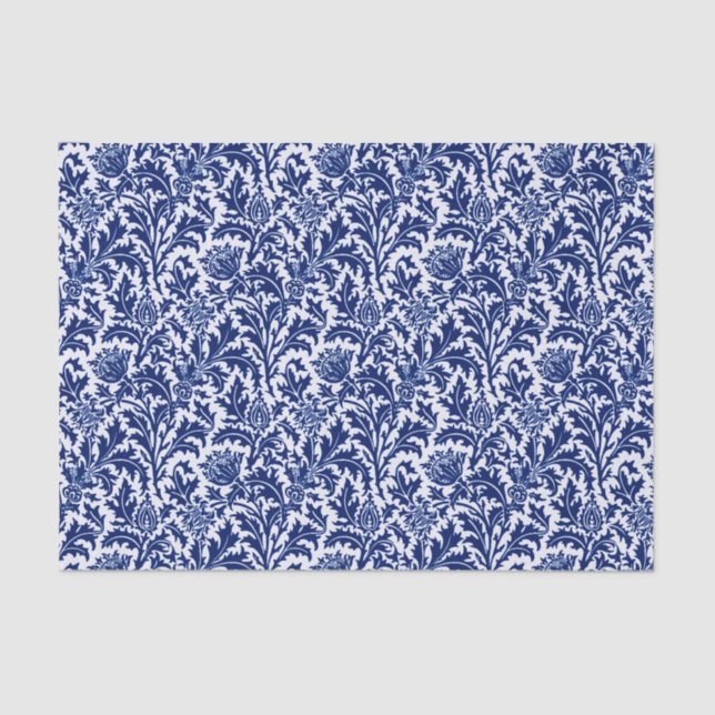 William Morris Thistle Damask, Cobalt Blue & White Tissue Paper (Front)