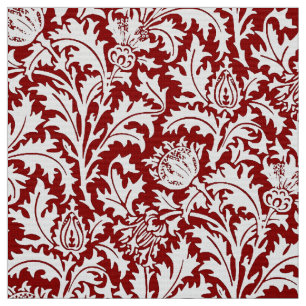 William Morris Thistle Damask, Dark Red & White Fabric