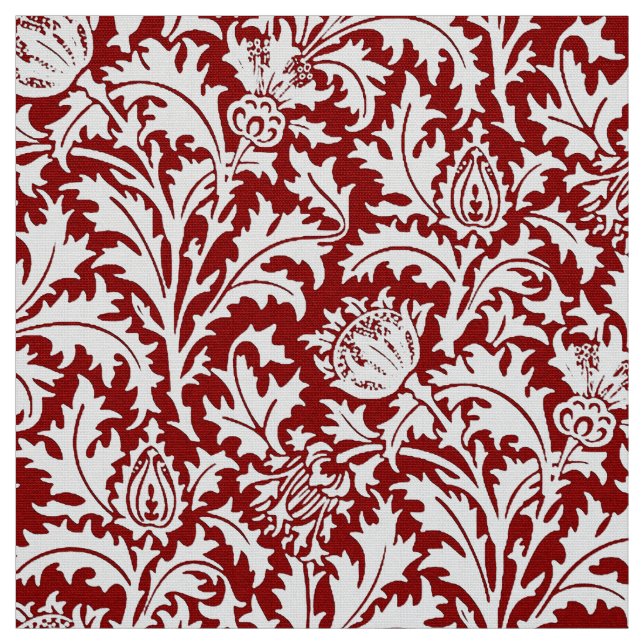 William Morris Thistle Damask, Dark Red & White Fabric (Swatch)