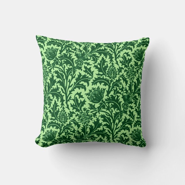 William Morris Thistle Damask, Emerald Green Cushion (Front)