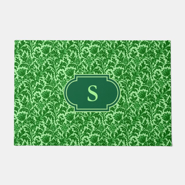 William Morris Thistle Damask, Emerald Green  Doormat (Front)