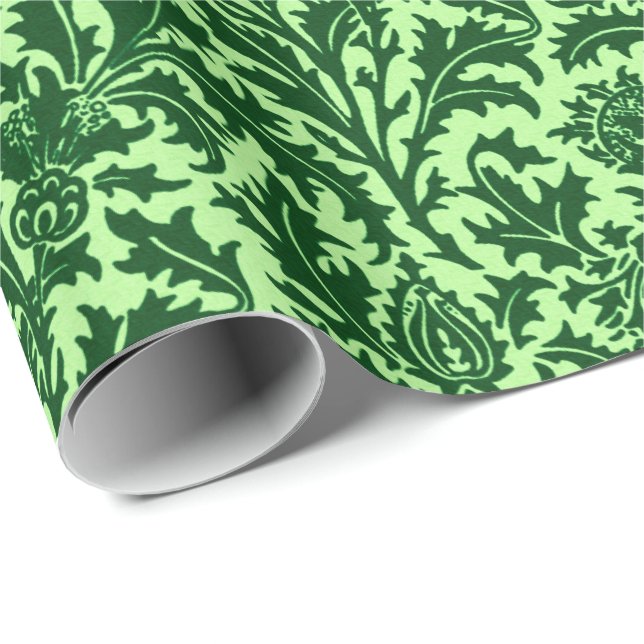 William Morris Thistle Damask, Emerald Green Wrapping Paper (Roll Corner)