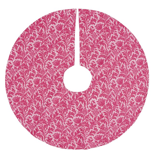 William Morris Thistle Damask, Fuchsia Pink Brushed Polyester Tree Skirt (Front)