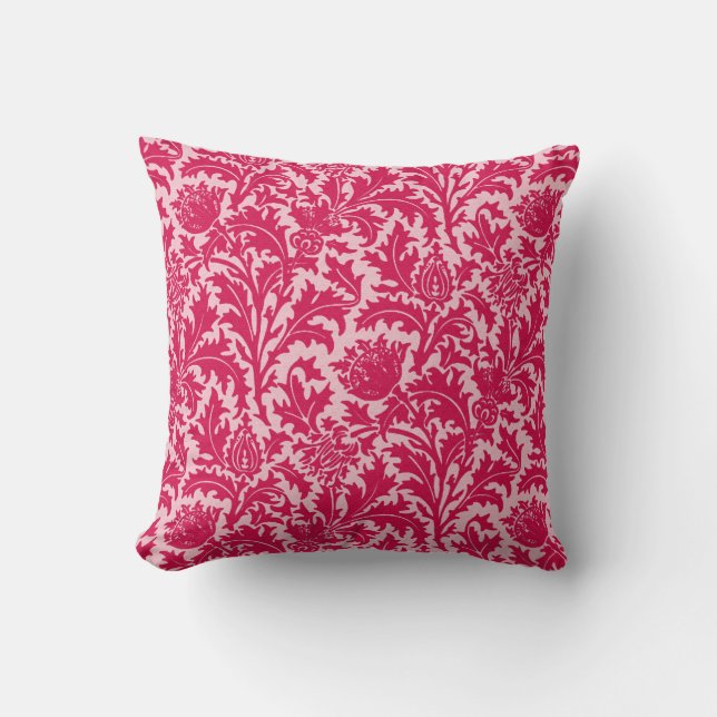 William Morris Thistle Damask, Fuchsia Pink Cushion (Front)