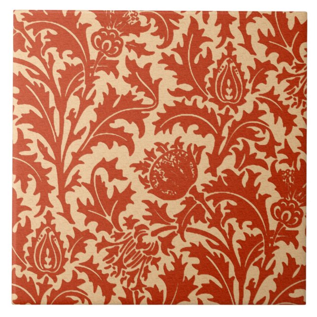 William Morris Thistle Damask, Mandarin Orange Tile (Front)