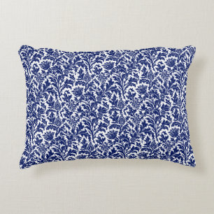 William Morris Thistle Damask Navy Blue on White Decorative Cushion