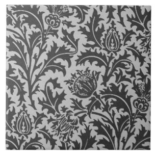 William Morris Thistle Damask, Silver Grey / Grey Ceramic Tile
