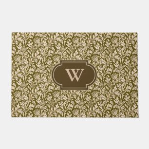 William Morris Thistle Damask, Taupe Tan and Beige Doormat