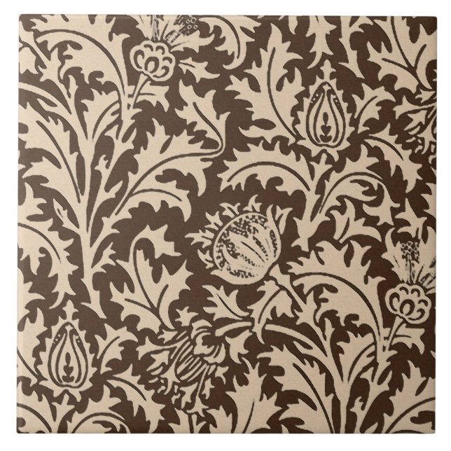 William Morris Thistle Damask, Taupe Tan & Beige Ceramic Tile (Front)
