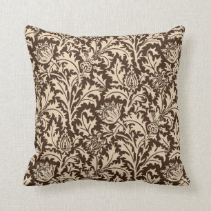 William Morris Thistle Damask, Taupe Tan & Beige Cushion