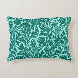 William Morris Thistle Damask, Turquoise and Aqua Decorative Cushion