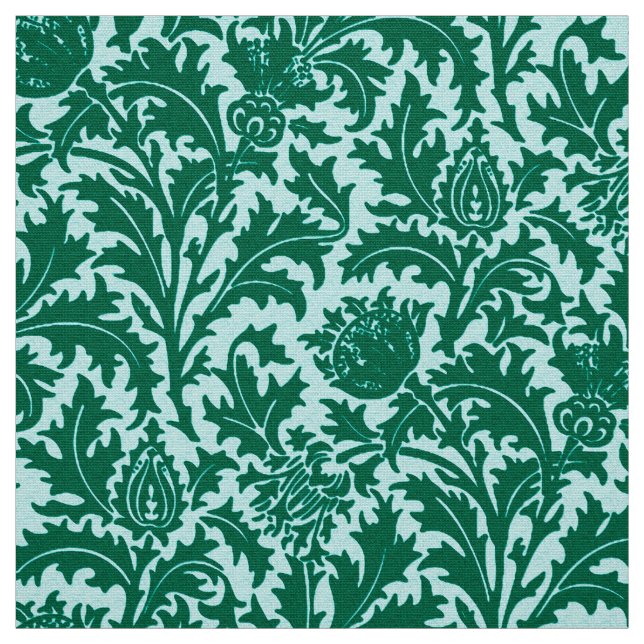 William Morris Thistle Damask, Turquoise and Aqua Fabric (Swatch)