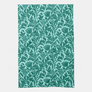 William Morris Thistle Damask, Turquoise and Aqua Tea Towel