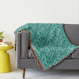 William Morris Thistle Damask, Turquoise and Aqua Throw Blanket