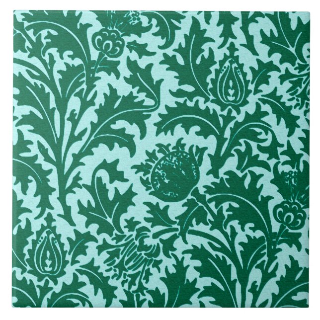 William Morris Thistle Damask, Turquoise and Aqua Tile (Front)