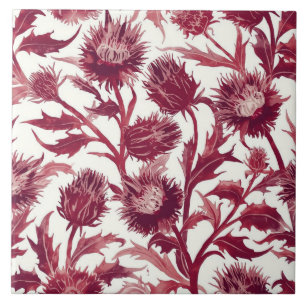 William Morris Thistle flower deep burgundy  Ceramic Tile