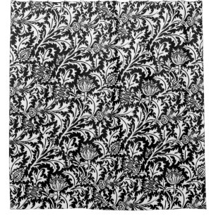 William Morris Thistle Pattern Black and White Shower Curtain