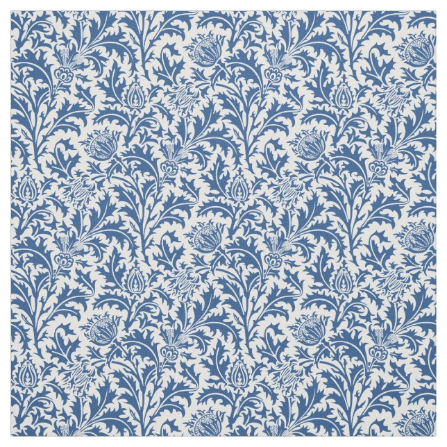 William Morris Thistle Pattern Blue and White Fabric (Swatch)