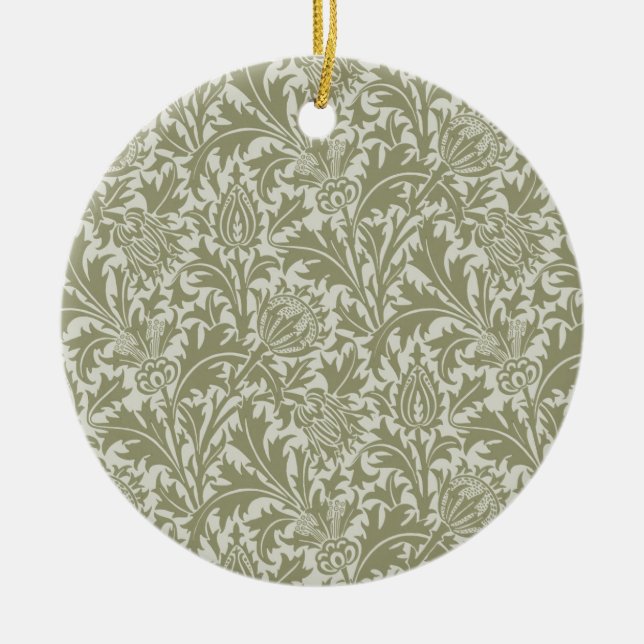 William Morris Thistle Sage Green Pattern Ceramic Ornament (Front)