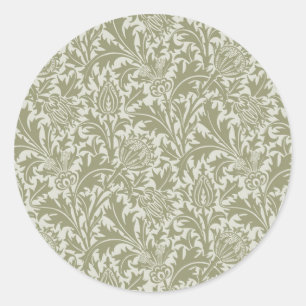 William Morris Thistle Sage Green Pattern Classic Round Sticker
