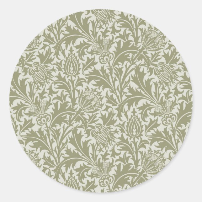 William Morris Thistle Sage Green Pattern Classic Round Sticker (Front)
