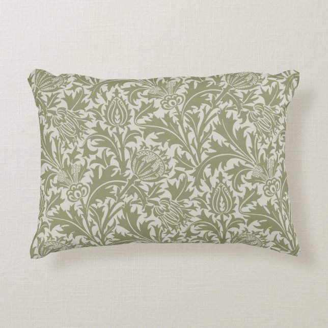 William Morris Thistle Sage Green Pattern Decorative Cushion (Front)