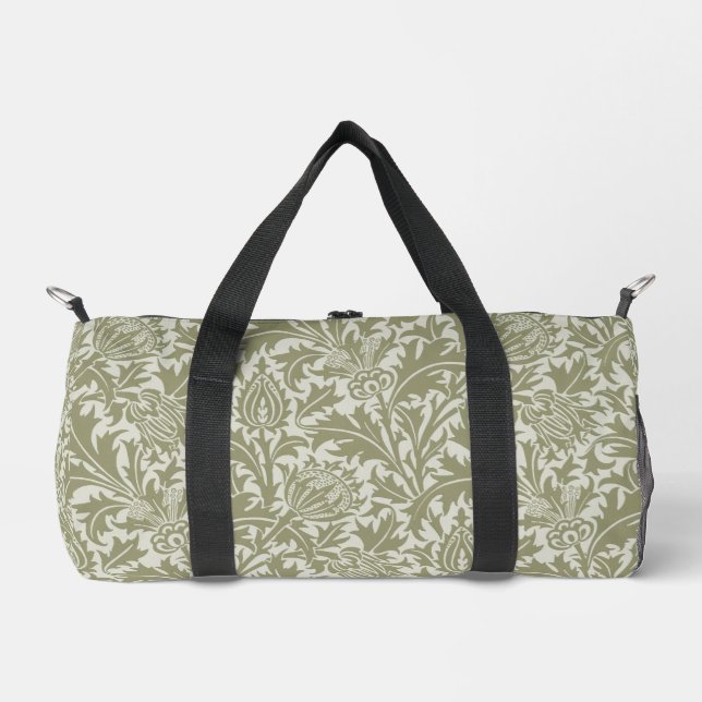 William Morris Thistle Sage Green Pattern Duffle Bag (Front)