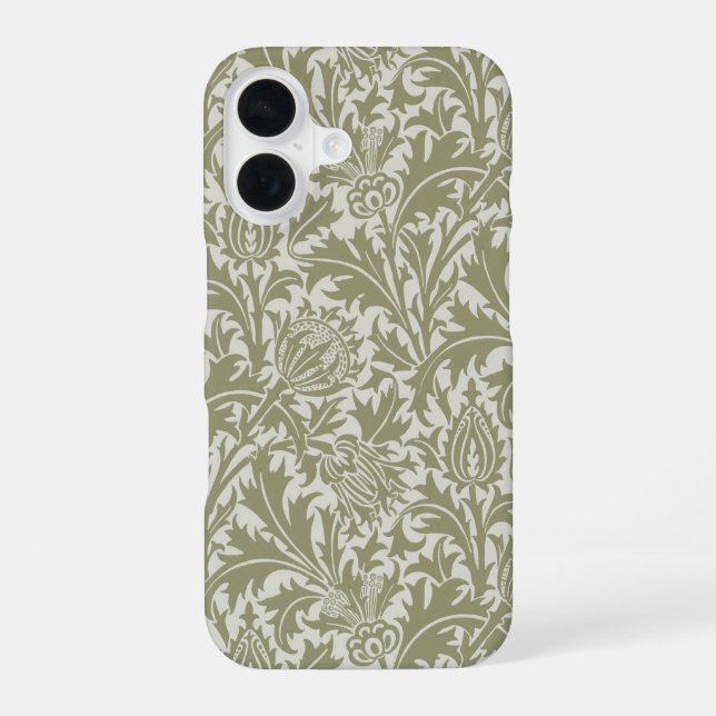 William Morris Thistle Sage Green Pattern iPhone 16 Case (Back)