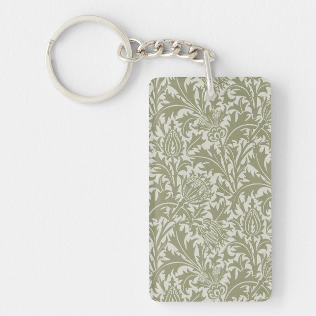William Morris Thistle Sage Green Pattern Key Ring (Front)