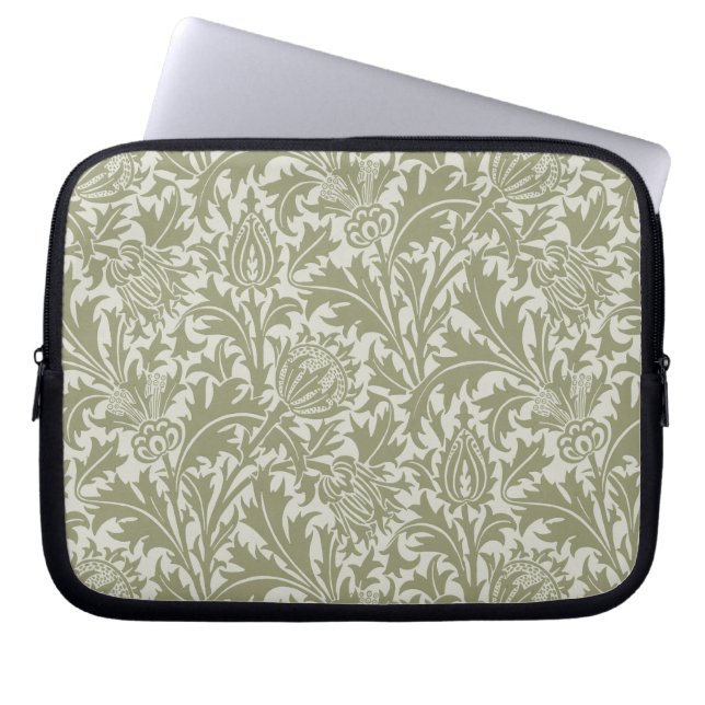William Morris Thistle Sage Green Pattern Laptop Sleeve (Front)