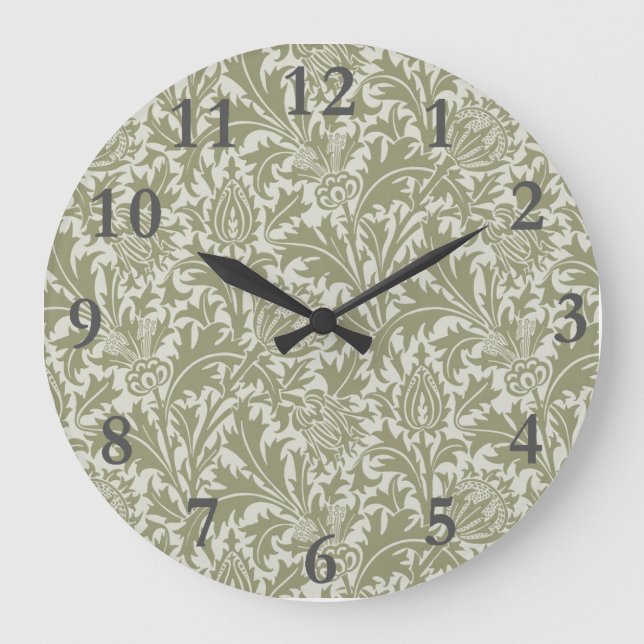 William Morris Thistle Sage Green Pattern Large Clock (Front)