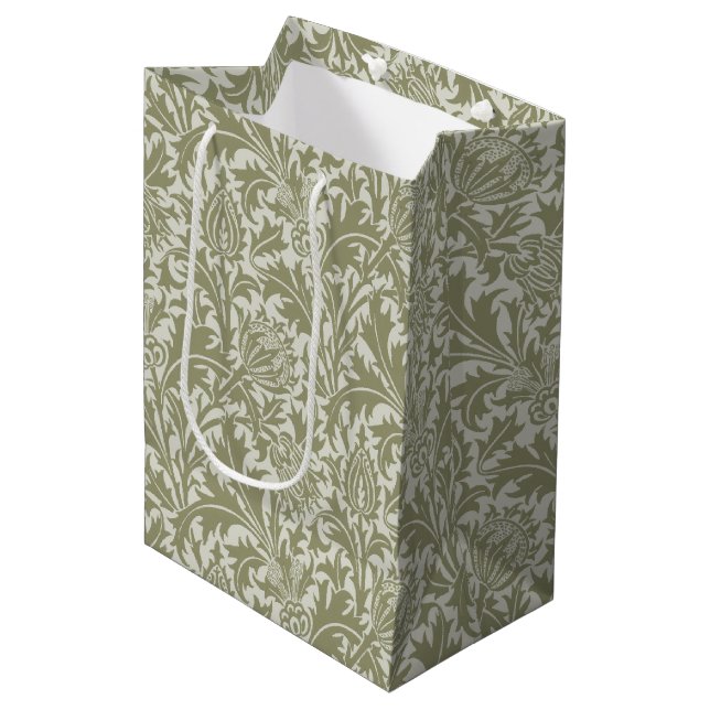 William Morris Thistle Sage Green Pattern Medium Gift Bag (Front Angled)