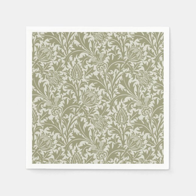 William Morris Thistle Sage Green Pattern Napkin (Front)
